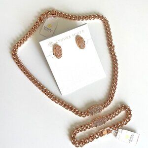 NWT Kendra Scott Rose Gold Drusy Matching Necklace, Bracelet and Earrings